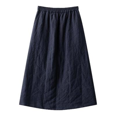墨蓝新雪丽棉亚麻半身裙