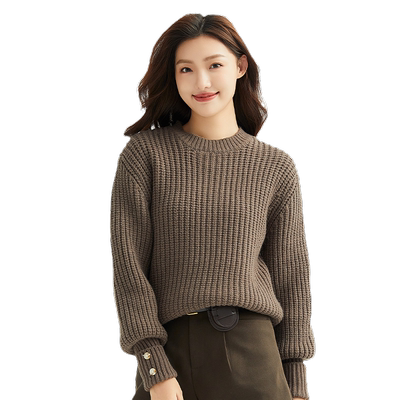 轩日长袖宽松纯色针织毛衫