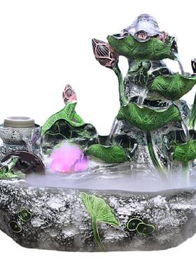 荷花流水喷泉摆件客厅桌面