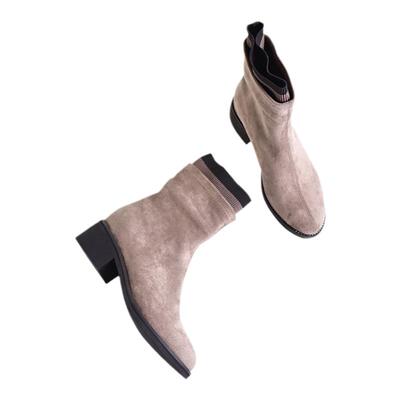 毛线筒弹力百搭高帮粗跟显瘦女靴