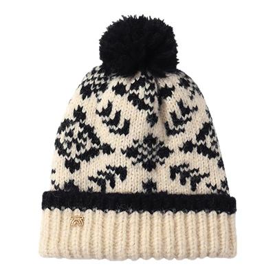 芝士商店冬日温暖提花毛球毛线帽