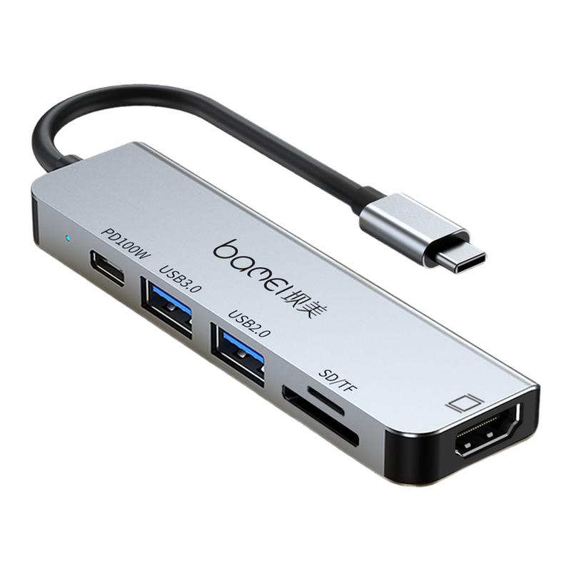 坝美 type c扩展坞手机平板笔记本usb hub拓展读卡4KHD高清投屏USB C网口 TF SD读卡