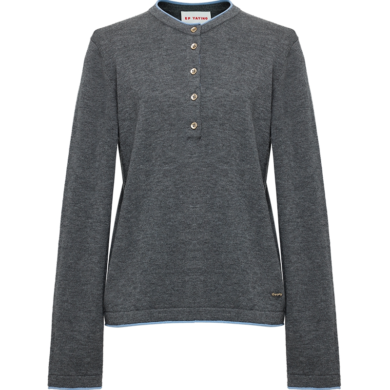 EP雅莹2025早秋新品 半开领叠层软糯细腻羊毛羊绒混纺针织衫9570A