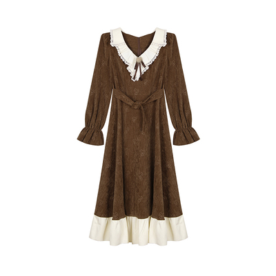 学院风A型提花拼接连衣裙