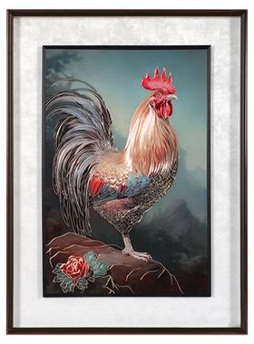 金鸡报晓手工铜板铜雕装饰画公鸡