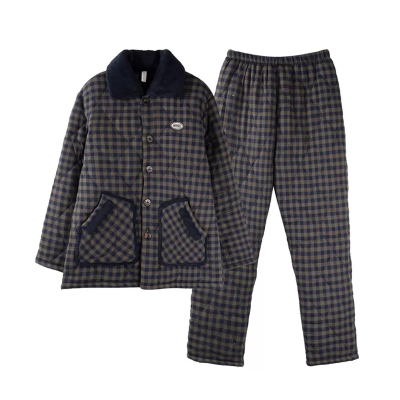 猫人男士睡衣冬季纯棉三层夹棉