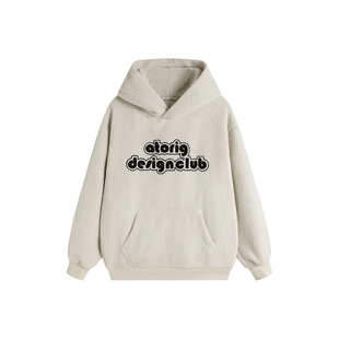 ATRY羊羔毛连帽卫衣国潮美式春秋季新款百搭男女同款字母刺绣上衣