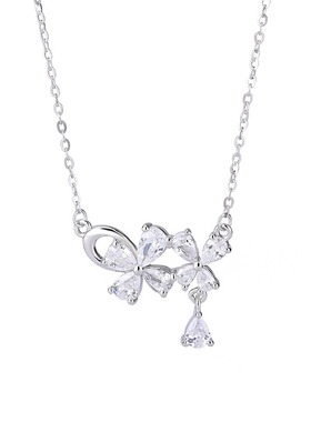 S999纯银双蝴蝶项链女水滴锁骨链