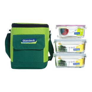 Glasslock进口玻璃保鲜盒套装 微波炉加热饭盒便当盒带包礼品套装