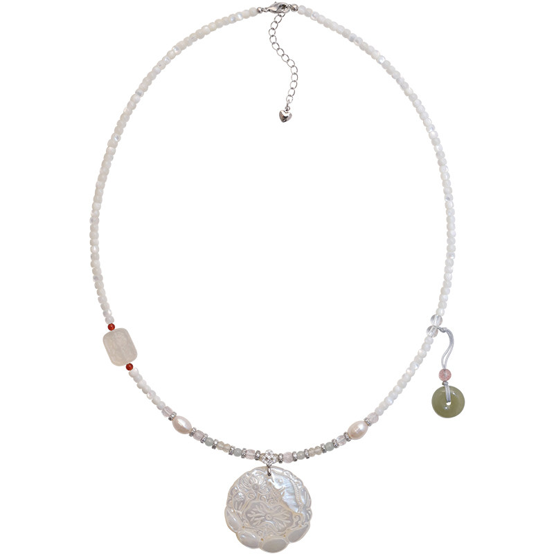 方糖家和田玉平安扣贝母项链女