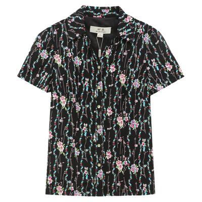 妙采短袖碎花网纱透气衬衫