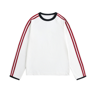 TODAYLOVER美式复古撞色条纹长袖T恤女春季索罗娜圆领宽松上衣潮