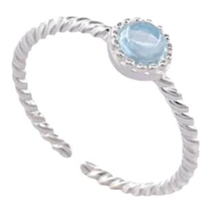 【海之谜】925纯银天然海蓝宝戒指开口ins小清新麻花小众精致指环