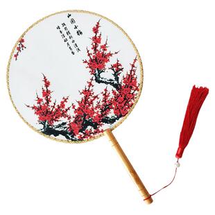 儿童团扇表演道具真丝宫扇小号圆扇15厘米幼儿园舞蹈扇牡丹绫绢扇