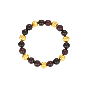 明牌珠宝金檀交辉古法黄金手串 新中式小叶紫檀足金串珠AFK0519