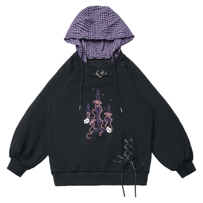 pinksavior【交织梦境2.0】紫格秋冬卫衣绑带设计显瘦套装学院