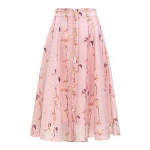 JUNGLE ME旋转木马复古印花高腰包边半身裙夏季A字提花透气公主裙