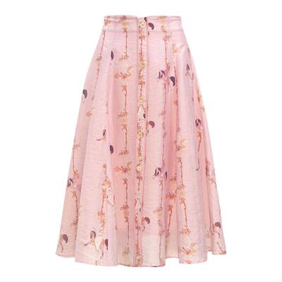 JUNGLE ME旋转木马复古印花高腰包边半身裙夏季A字提花透气公主裙