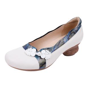 相伴真皮单鞋女新款软底国风皮鞋民族风牛皮鞋子复古旗袍女鞋