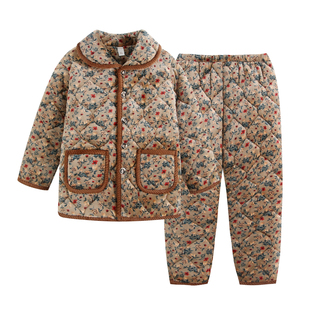 秋冬季夹棉妈妈睡衣女款加绒加厚中老年人法兰绒加大码家居服套装