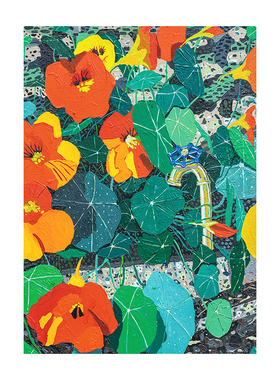 哇墙美式多巴胺荷花装饰画花海客厅餐厅油画自粘画芯高级入户玄关