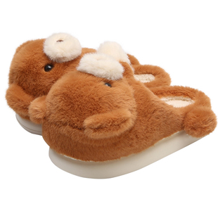防滑女士2025新款毛毛棉拖鞋可爱温暖抱抱小熊学生保暖冬季月子鞋