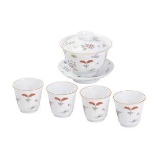 景德镇官方旗舰店陶瓷粉彩功夫茶具套装家用中式整套泡茶三才盖碗