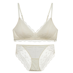 弗利少女内衣蕾丝法式小胸无钢圈文胸套装细肩带轻薄款微聚拢