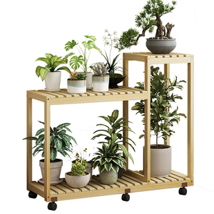阳台可移动花架防腐实木多肉绿萝置物架落地式室内外花盆展示木架