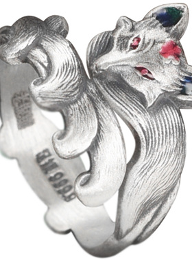 足银999慧玄狐戒指复古