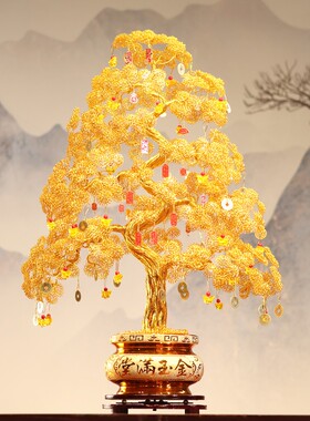 手工发财树电视酒柜玄关工艺品办公室摇钱树摆设创意开业前台礼物