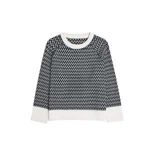 SURONG圆领波浪纹羊绒衫女  冬季新款提花山羊绒宽松洋气套头毛衣