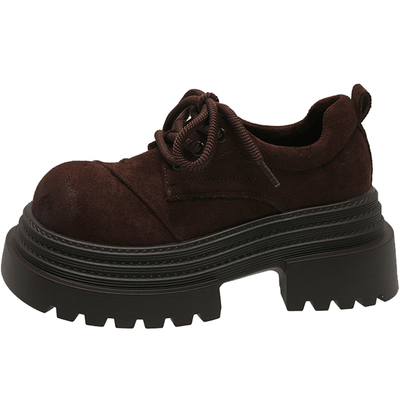 松糕永希棕色厚底乐福大头小皮鞋