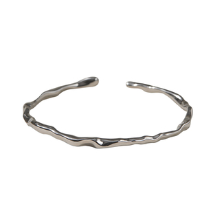 素图手镯925银不规则熔岩波浪开口手环简约设计高级感百搭手饰女