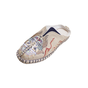 大理刺绣男款包头拖鞋软底透气懒人拖鞋手工千层底帆布狮头男士拖