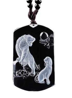 妙韵天然水晶狗虎三合生肖马吊坠