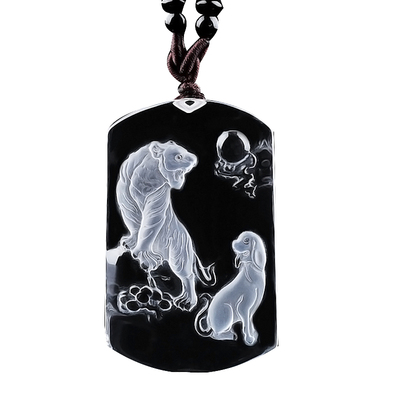 妙韵天然水晶狗虎三合生肖马吊坠