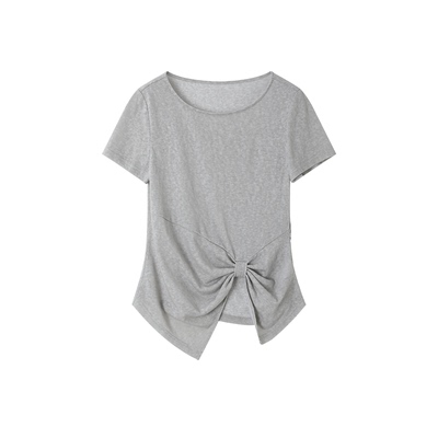 XWI欣未收腰不规则抽褶显瘦T恤女夏今年流行小众设计感小蛮腰上衣