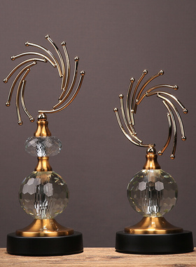 高档美式创意抽象金属水晶摆件玄关办公室客厅家居乔迁送礼摆设i.