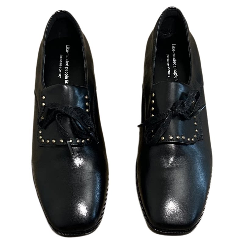 浅口真皮女乐福鞋翻舌系带