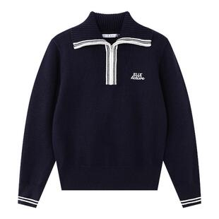 ELLE Active学院风半拉链翻领针织衫减龄polo领长袖上衣松驰百搭