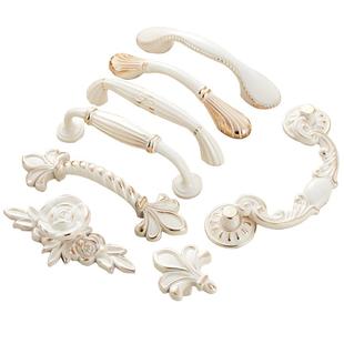 锌合金欧式柜门现代简约白色把手象牙白抽屉厨房橱柜衣柜单孔拉手