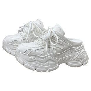 欧洲站2026新款包头半拖鞋女夏外穿厚底增高无后跟老爹鞋白色欧货