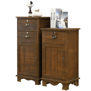 实木床头柜带锁卧室美式复古收纳柜储物柜床边柜小型简约柜子整装