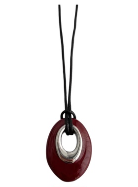 椭圆珐琅吊坠项链小众设计轻奢高级感不规则圆形可调节皮绳毛衣链