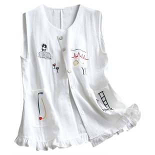 撞色刺绣压褶花边圆领单排扣2025夏季新款减龄显瘦背心女马夹C506