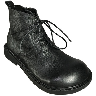 艺鞜2026年秋季新款真皮加绒大头短靴娃娃头层牛皮低跟休闲马丁靴