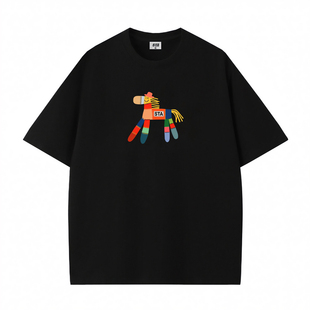 STA旗舰店美式潮牌小众设计感短袖男女夏季复古高街纯棉黑色t恤