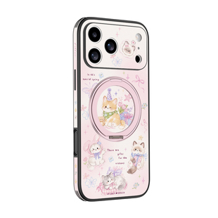 维泡粉色小猫适用苹果17promax手机壳新款女iphone17磁吸带支架全包镜头16por带挂绳可爱防摔保护套外壳皮纹