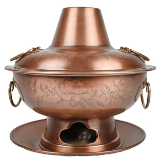 铜火锅纯铜老式铜锅火锅木炭老北京铜火锅炉家用纯紫铜锅特厚商用